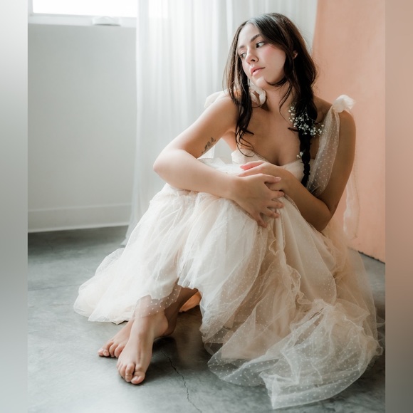 Anthropologie Dresses & Skirts - NWOT Polkadot Mesh Tie Shoulder Midi Dress